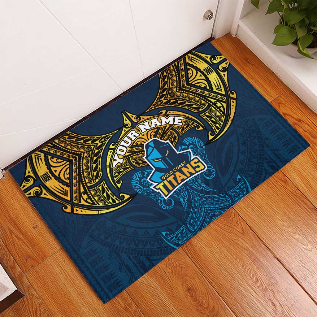 Personalized Gold Coast Titans Rubber Doormat Polynesian Tribal Pattern Style