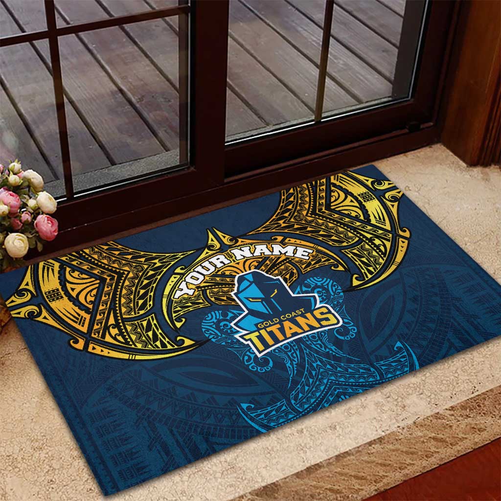 Personalized Gold Coast Titans Rubber Doormat Polynesian Tribal Pattern Style