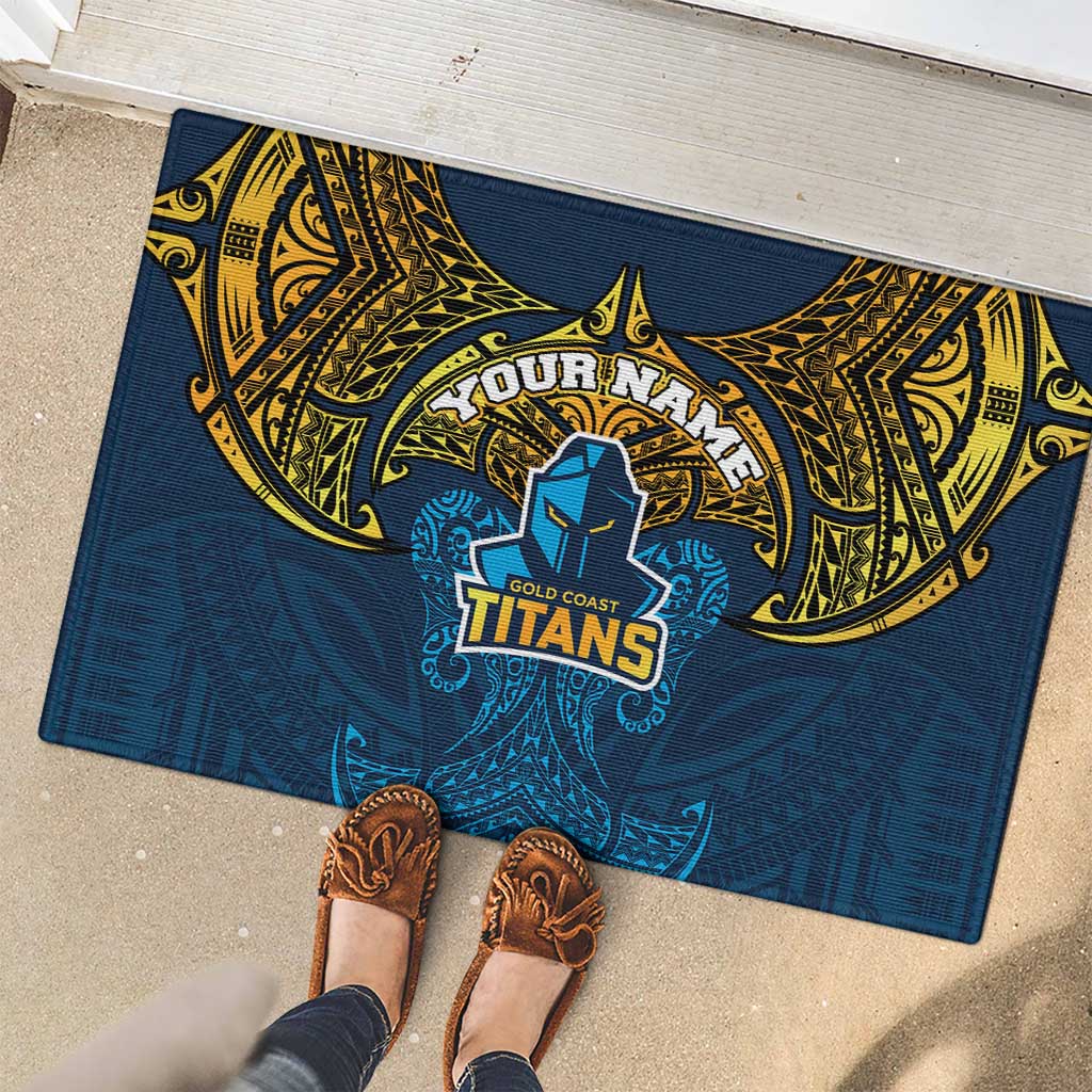 Personalized Gold Coast Titans Rubber Doormat Polynesian Tribal Pattern Style
