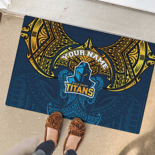 Personalized Gold Coast Titans Rubber Doormat Polynesian Tribal Pattern Style
