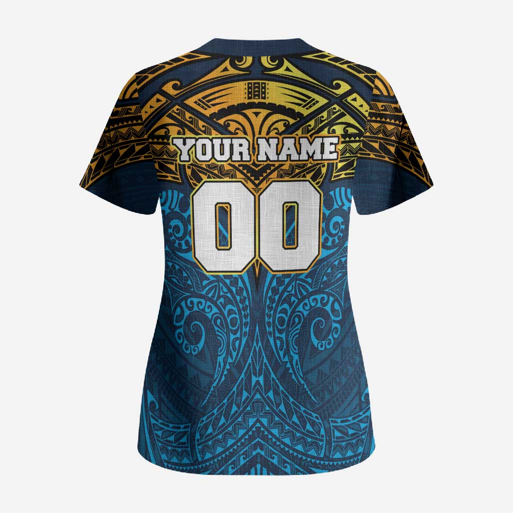 Personalized Gold Coast Titans Scrub Top Polynesian Tribal Pattern Style