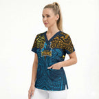 Personalized Gold Coast Titans Scrub Top Polynesian Tribal Pattern Style