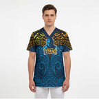 Personalized Gold Coast Titans Scrub Top Polynesian Tribal Pattern Style
