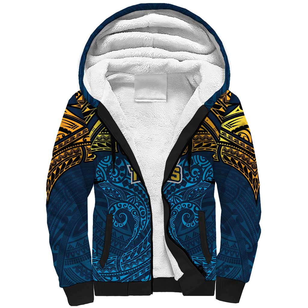 Personalized Gold Coast Titans Sherpa Hoodie Polynesian Tribal Pattern Style
