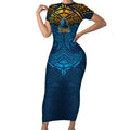 Personalized Gold Coast Titans Short Sleeve Bodycon Dress Polynesian Tribal Pattern Style