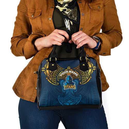 Personalized Gold Coast Titans Shoulder Handbag Polynesian Tribal Pattern Style
