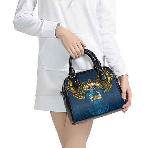 Personalized Gold Coast Titans Shoulder Handbag Polynesian Tribal Pattern Style
