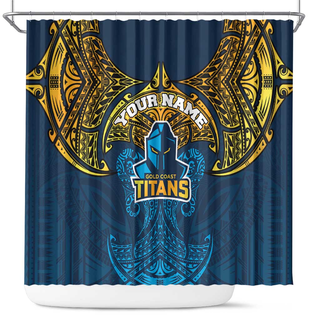 Personalized Gold Coast Titans Shower Curtain Polynesian Tribal Pattern Style
