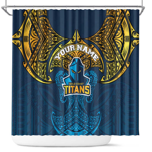 Personalized Gold Coast Titans Shower Curtain Polynesian Tribal Pattern Style
