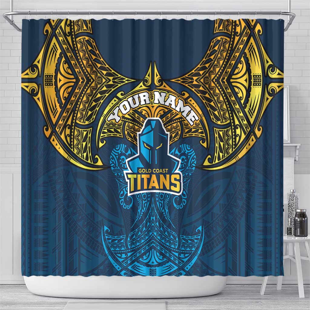 Personalized Gold Coast Titans Shower Curtain Polynesian Tribal Pattern Style