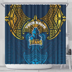 Personalized Gold Coast Titans Shower Curtain Polynesian Tribal Pattern Style