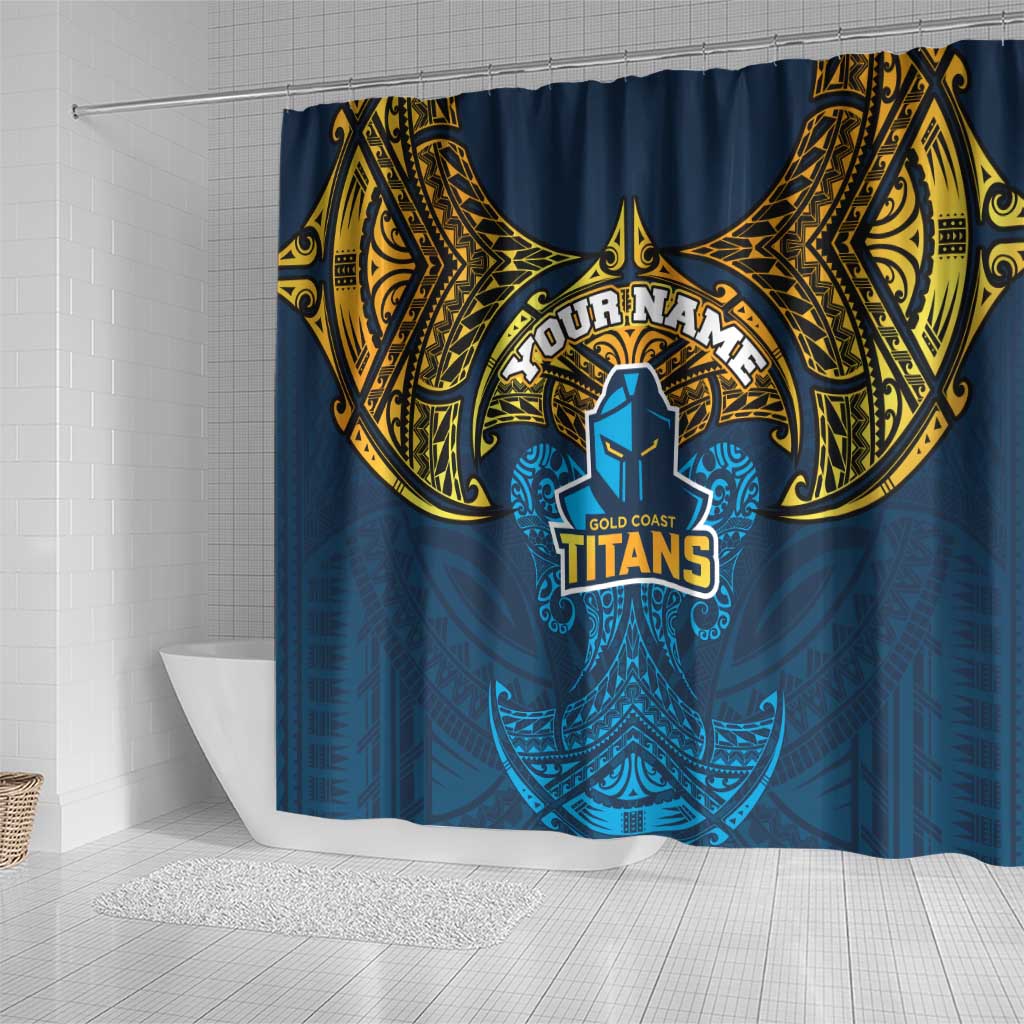 Personalized Gold Coast Titans Shower Curtain Polynesian Tribal Pattern Style