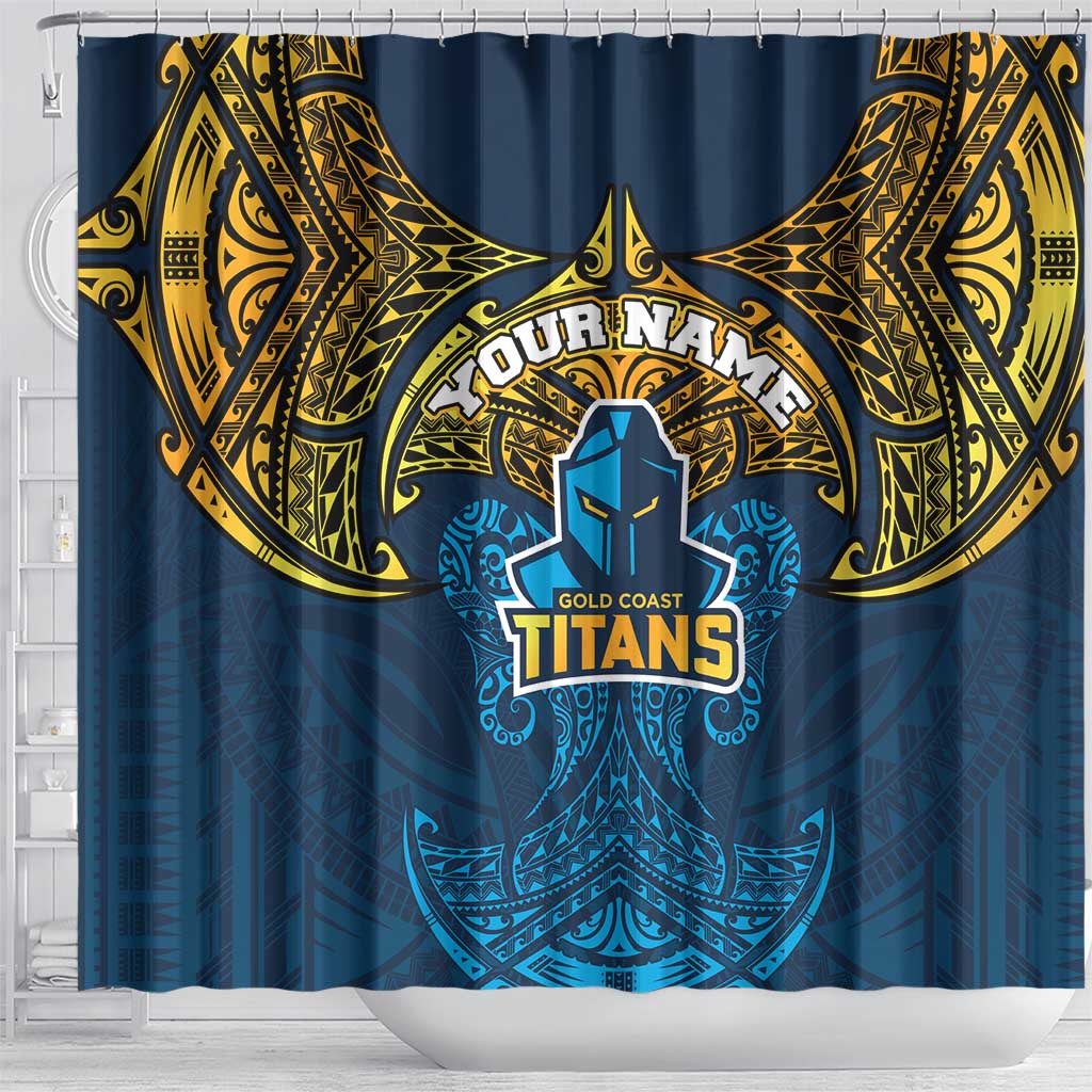 Personalized Gold Coast Titans Shower Curtain Polynesian Tribal Pattern Style