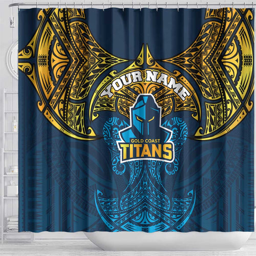 Personalized Gold Coast Titans Shower Curtain Polynesian Tribal Pattern Style