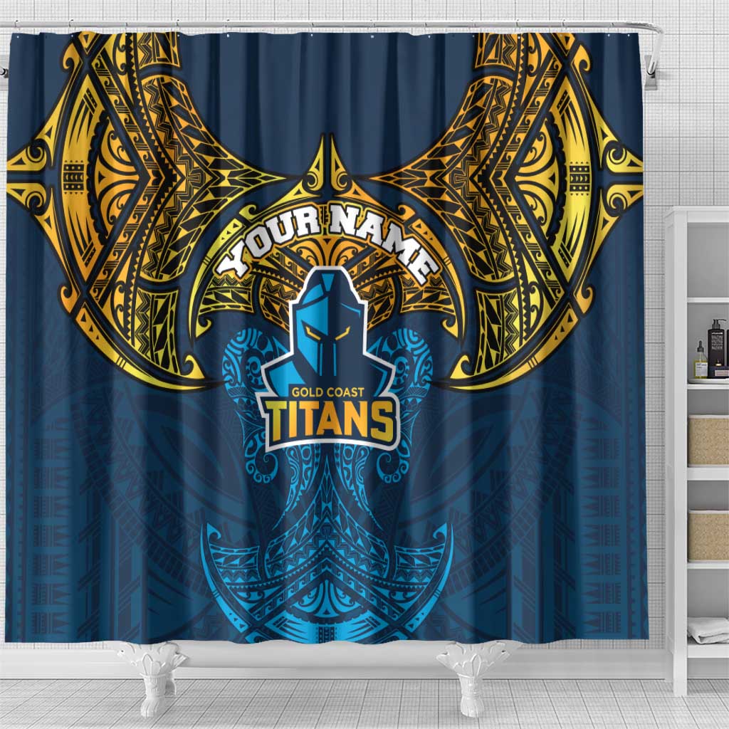 Personalized Gold Coast Titans Shower Curtain Polynesian Tribal Pattern Style