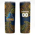 Personalized Gold Coast Titans Skinny Tumbler Polynesian Tribal Pattern Style