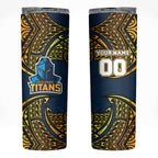 Personalized Gold Coast Titans Skinny Tumbler Polynesian Tribal Pattern Style