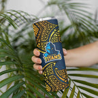 Personalized Gold Coast Titans Skinny Tumbler Polynesian Tribal Pattern Style