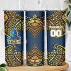 Personalized Gold Coast Titans Skinny Tumbler Polynesian Tribal Pattern Style