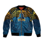 Personalized Gold Coast Titans Sleeve Zip Bomber Jacket Polynesian Tribal Pattern Style