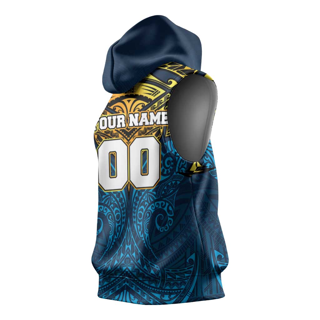 Personalized Gold Coast Titans Sleeveless Hoodie Polynesian Tribal Pattern Style