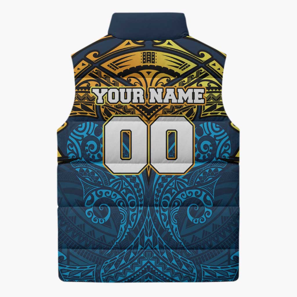 Personalized Gold Coast Titans Sleeveless Puffer Jacket Polynesian Tribal Pattern Style