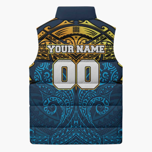 Personalized Gold Coast Titans Sleeveless Puffer Jacket Polynesian Tribal Pattern Style