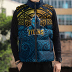 Personalized Gold Coast Titans Sleeveless Puffer Jacket Polynesian Tribal Pattern Style