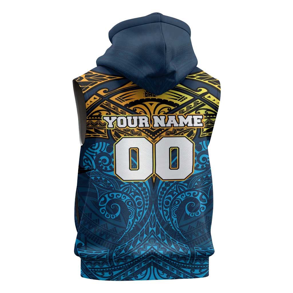 Personalized Gold Coast Titans Sleeveless Zip Hoodie Polynesian Tribal Pattern Style