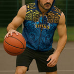 Personalized Gold Coast Titans Sleeveless Zip Hoodie Polynesian Tribal Pattern Style