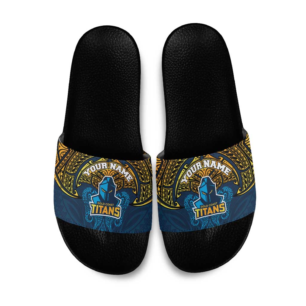 Personalized Gold Coast Titans Slide Sandals Polynesian Tribal Pattern Style