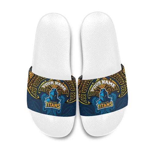 Personalized Gold Coast Titans Slide Sandals Polynesian Tribal Pattern Style