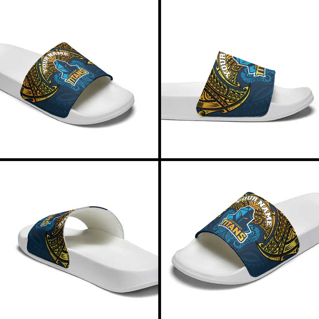 Personalized Gold Coast Titans Slide Sandals Polynesian Tribal Pattern Style