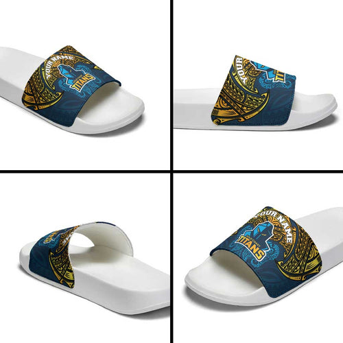Personalized Gold Coast Titans Slide Sandals Polynesian Tribal Pattern Style