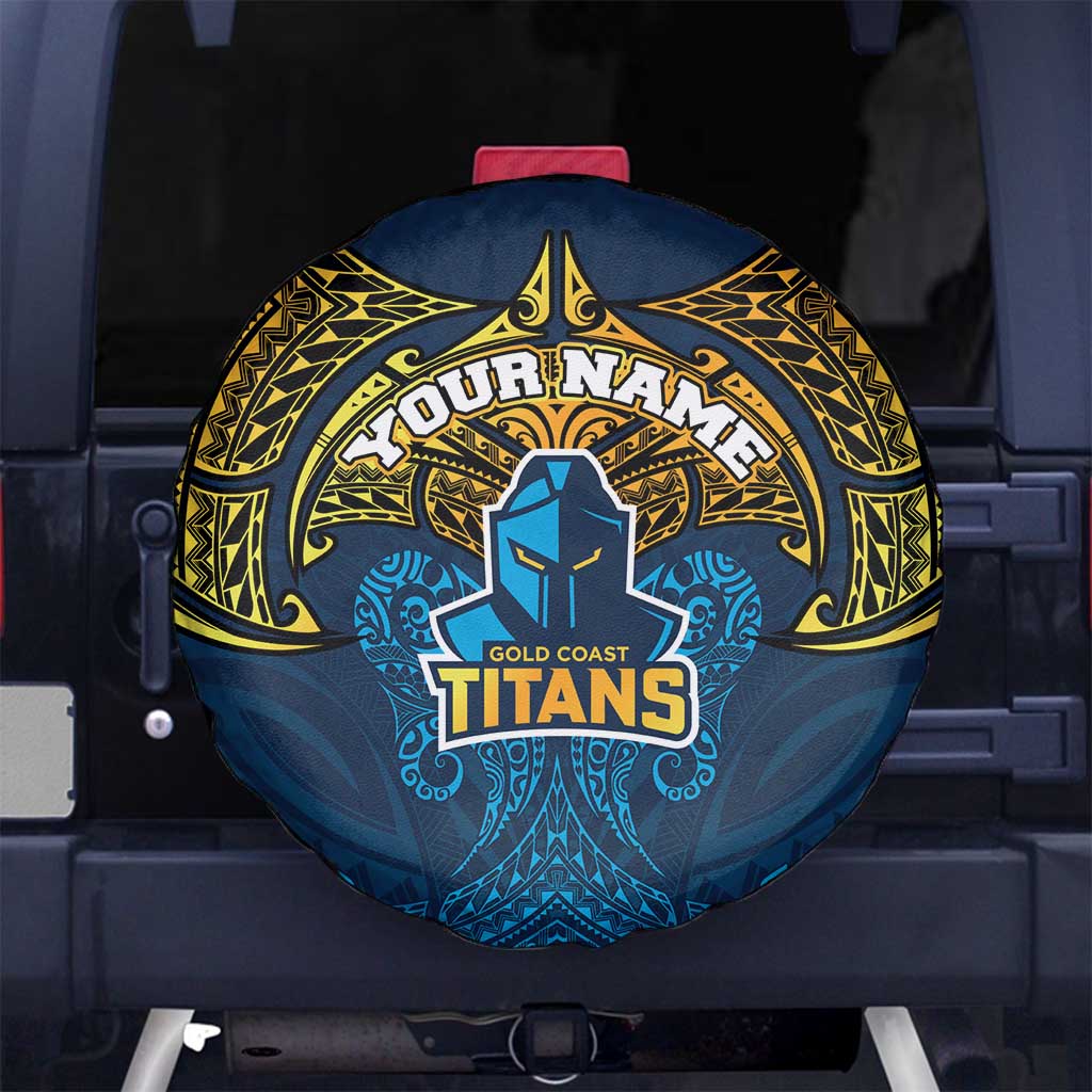 Personalized Gold Coast Titans Spare Tire Cover Polynesian Tribal Pattern Style