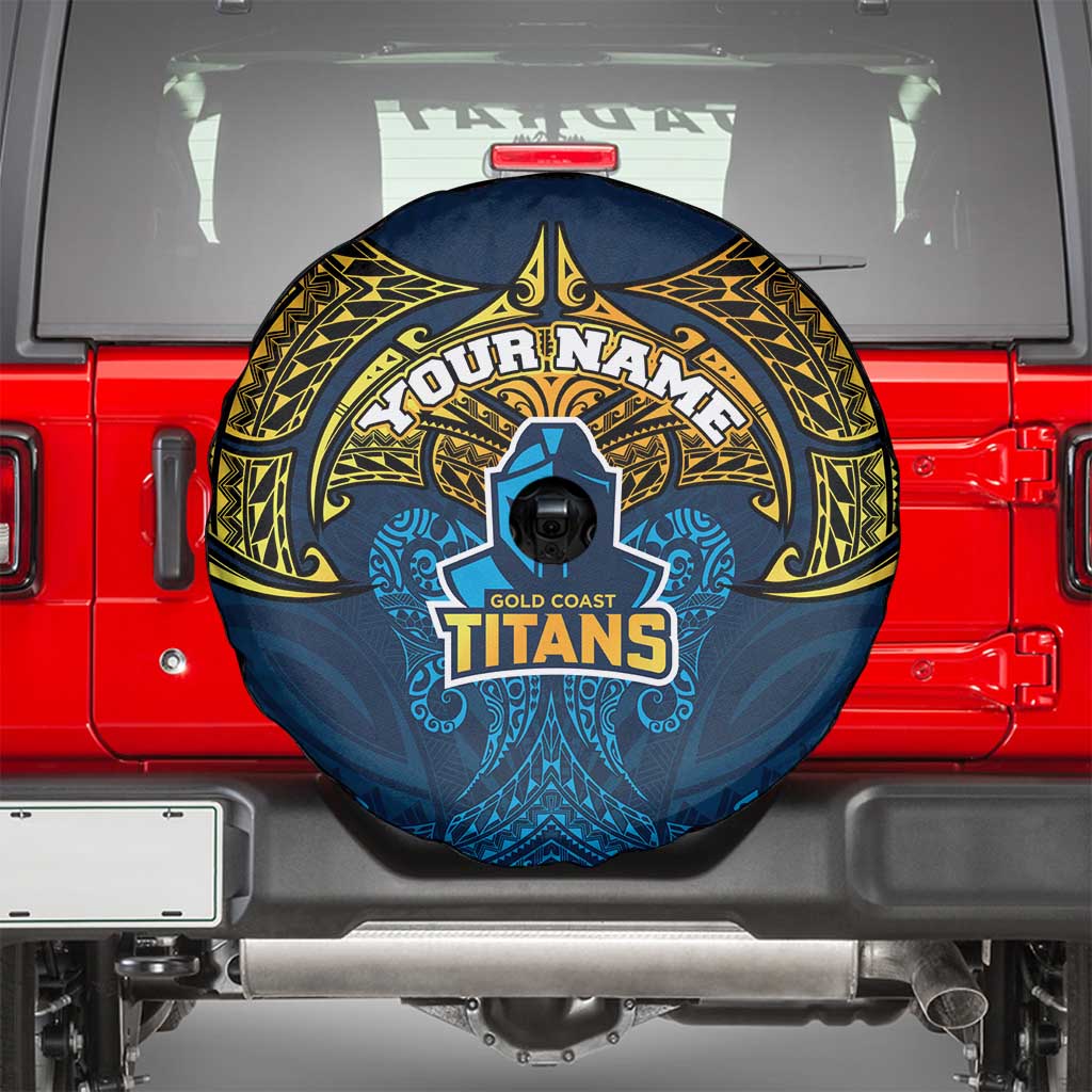 Personalized Gold Coast Titans Spare Tire Cover Polynesian Tribal Pattern Style