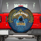 Personalized Gold Coast Titans Spare Tire Cover Polynesian Tribal Pattern Style