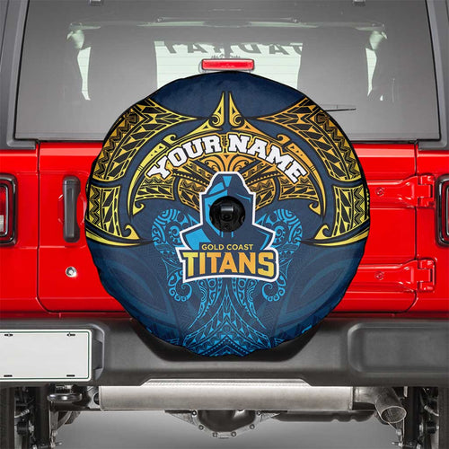 Personalized Gold Coast Titans Spare Tire Cover Polynesian Tribal Pattern Style