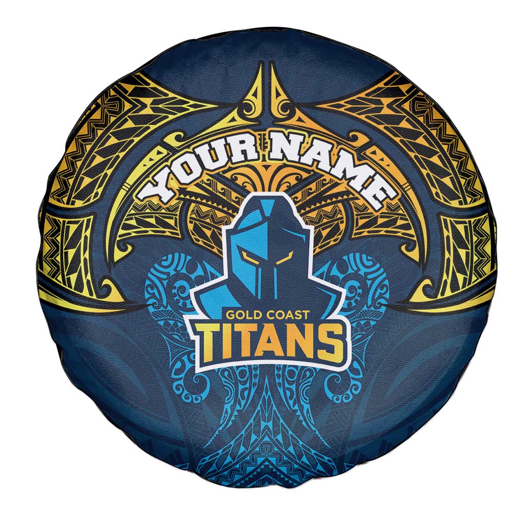 Personalized Gold Coast Titans Spare Tire Cover Polynesian Tribal Pattern Style