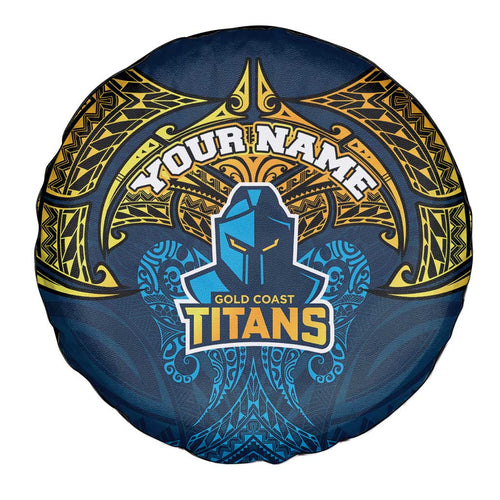 Personalized Gold Coast Titans Spare Tire Cover Polynesian Tribal Pattern Style