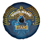 Personalized Gold Coast Titans Spare Tire Cover Polynesian Tribal Pattern Style