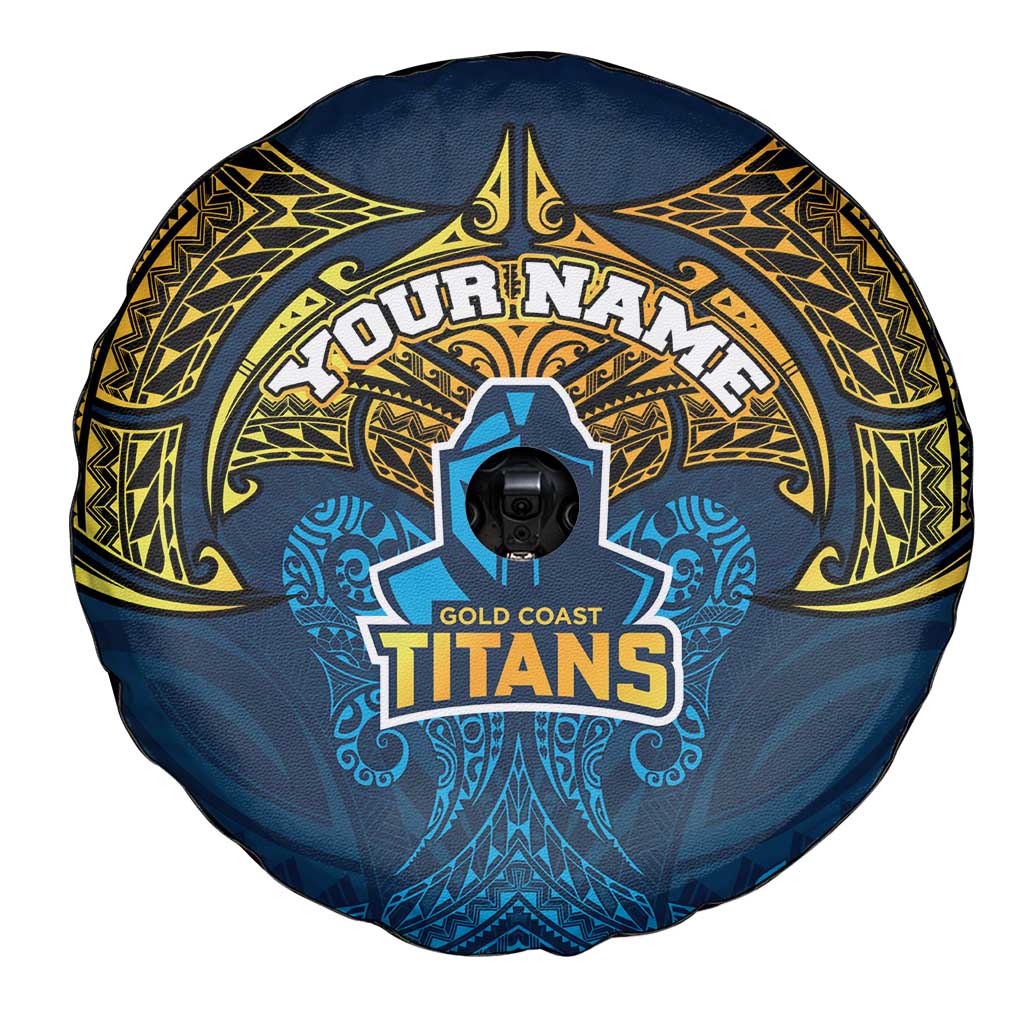 Personalized Gold Coast Titans Spare Tire Cover Polynesian Tribal Pattern Style