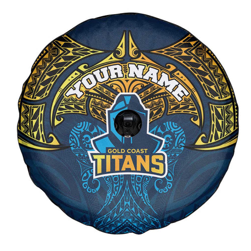 Personalized Gold Coast Titans Spare Tire Cover Polynesian Tribal Pattern Style
