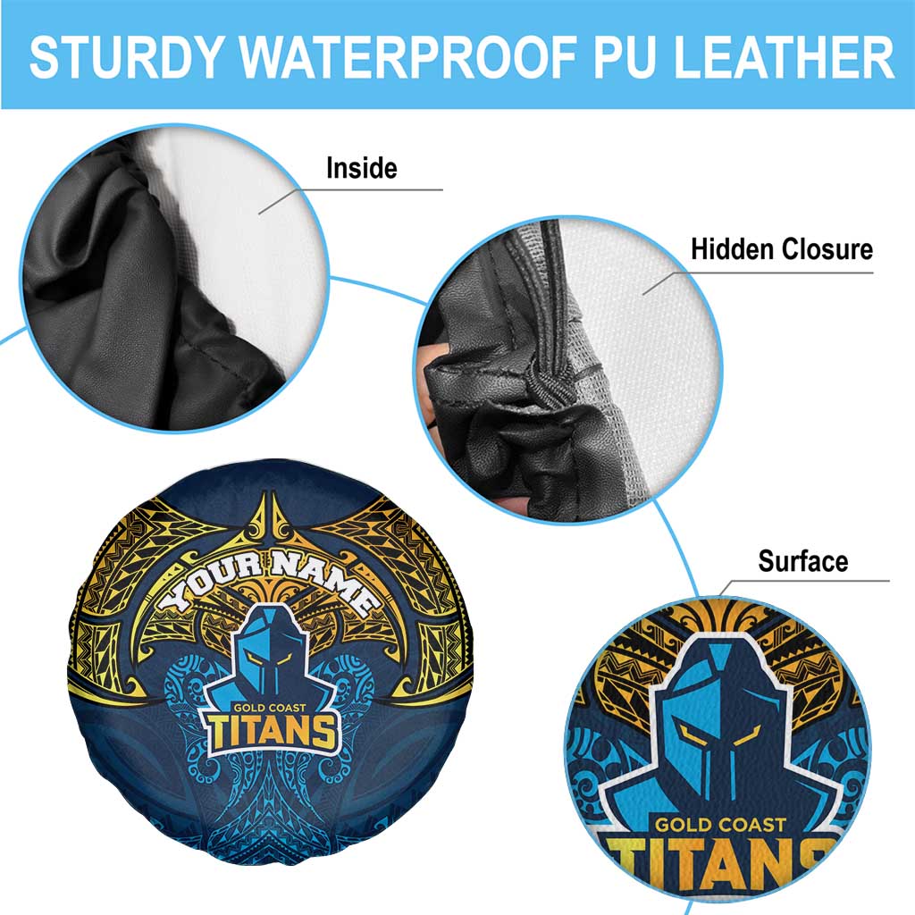 Personalized Gold Coast Titans Spare Tire Cover Polynesian Tribal Pattern Style