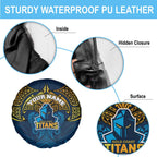 Personalized Gold Coast Titans Spare Tire Cover Polynesian Tribal Pattern Style