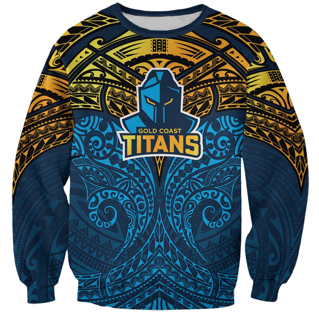 Personalized Gold Coast Titans Sweatshirt Polynesian Tribal Pattern Style