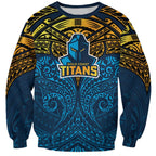 Personalized Gold Coast Titans Sweatshirt Polynesian Tribal Pattern Style