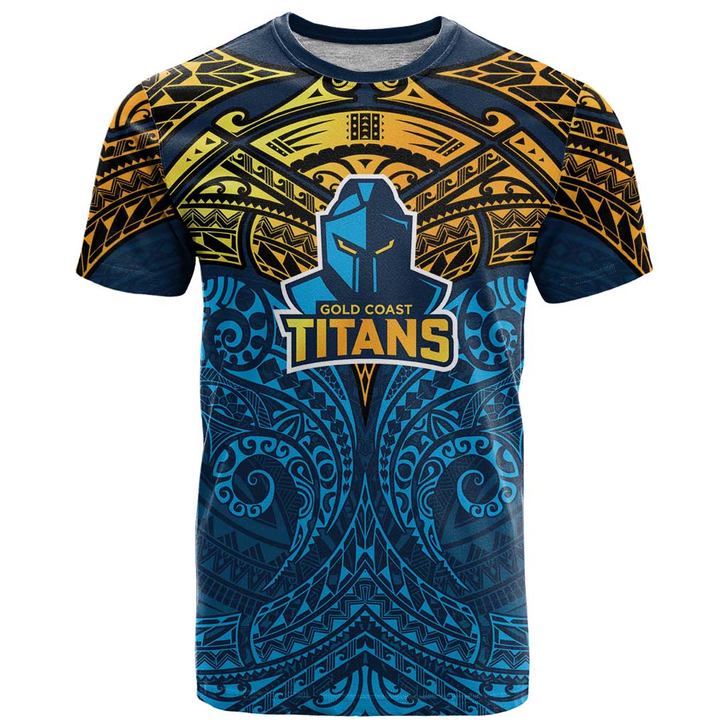 Personalized Gold Coast Titans T Shirt Polynesian Tribal Pattern Style