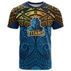 Personalized Gold Coast Titans T Shirt Polynesian Tribal Pattern Style