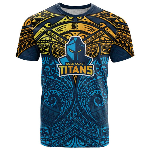 Personalized Gold Coast Titans T Shirt Polynesian Tribal Pattern Style